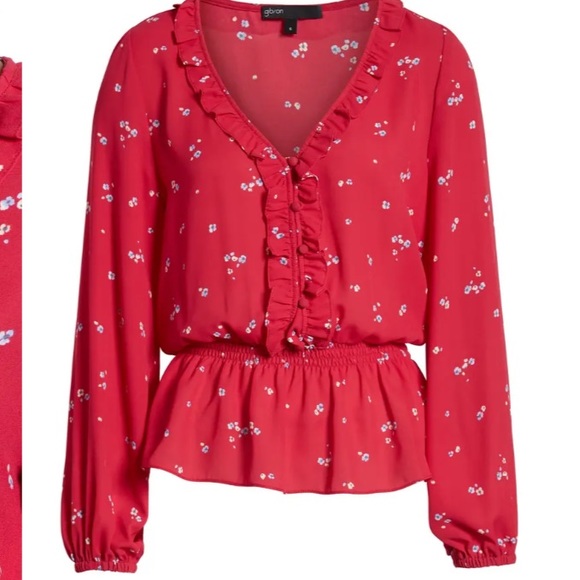 Gibson - Ruffle Detail Smock Waist Blouse - Picture 1 of 13